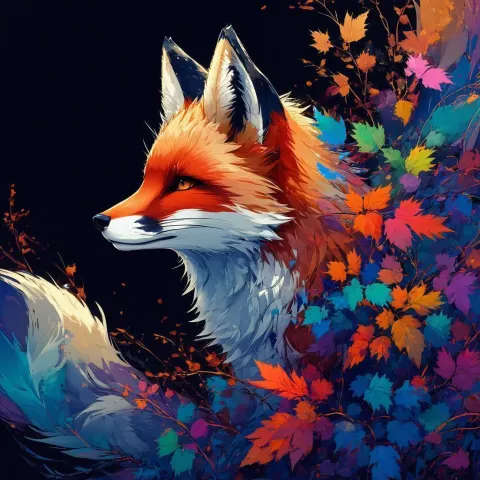 Vibrant Anime Fox Wreathed in Autumn Leaves