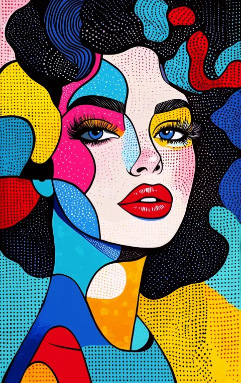 Woman Curly Hair Pop Art
