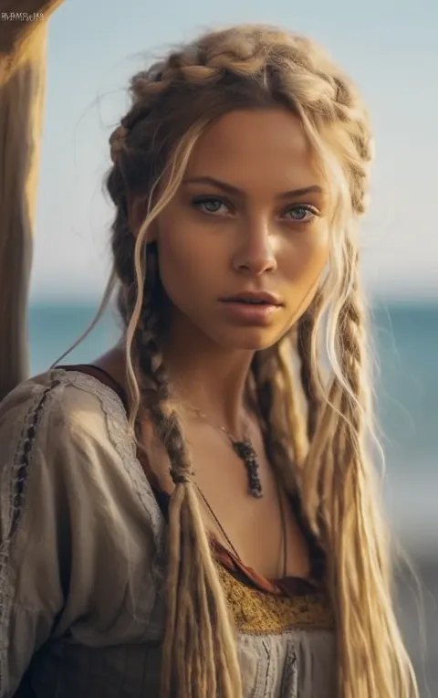 Hippie Woman Braided Hair Sea