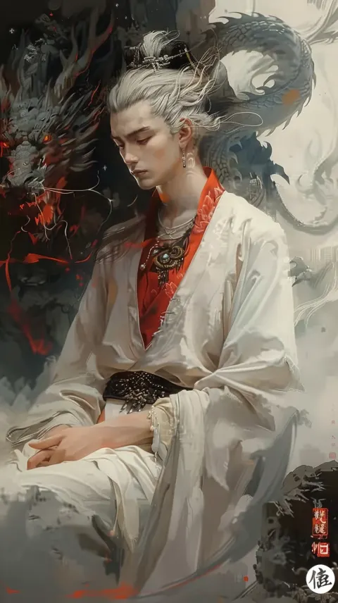 Chinese Boy White Hair Dragon