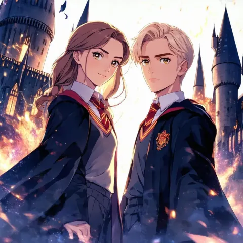 Draco and Hermione in Magical Anime Hogwarts