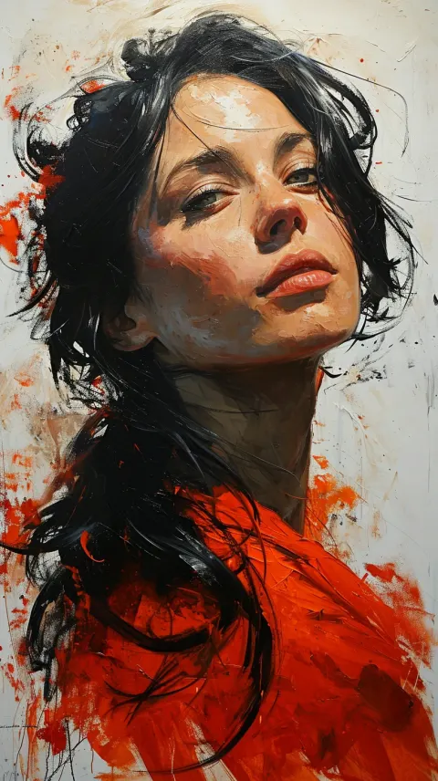 Woman Long Black Hair Painting