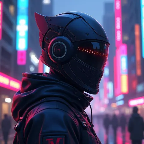 Neon Cyber Ninja in a Matte Helmet