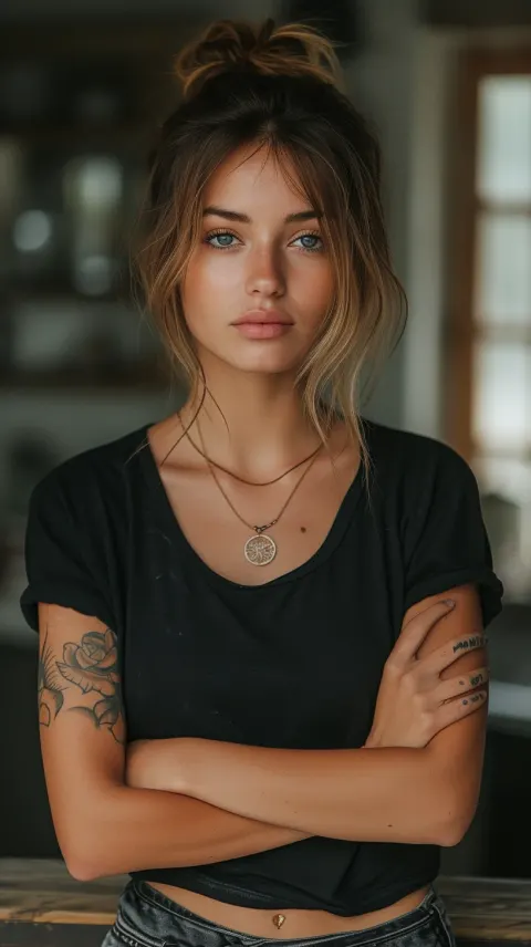 Woman Black Shirt Tattoo Normcore