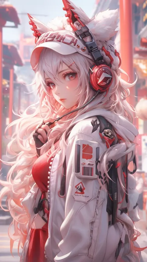 Anime Girl Light Red Silver Hyper-Detailed