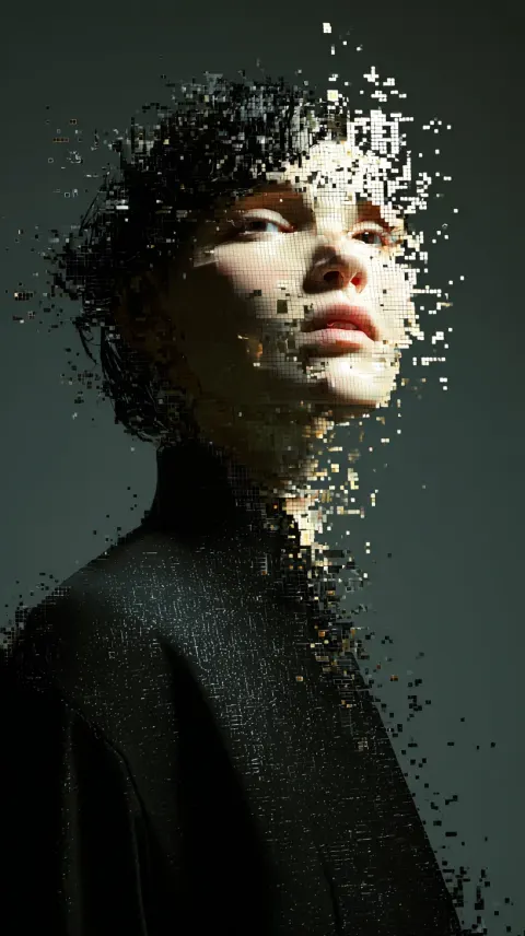 Woman Pixel Mosaic Disintegrating Futuristic Digital