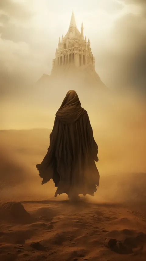 Mysterious Figure Desert Cloak Walking