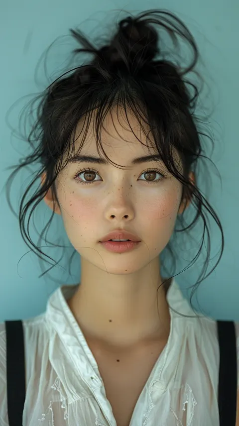 Asian Girl Ponytail White Shirt Portrait