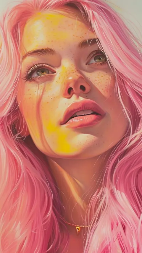 Woman Pink Hair Sun-Drenched Naturalistic Portrait