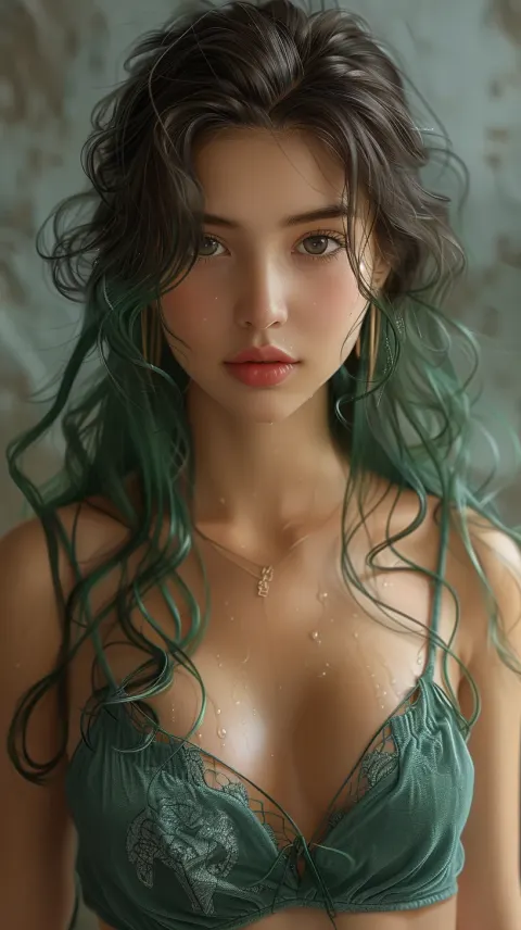 Girl Green Hair Tank Top Brown Long