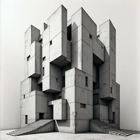 Fragmented Building Rendered in Monochrome Cubism