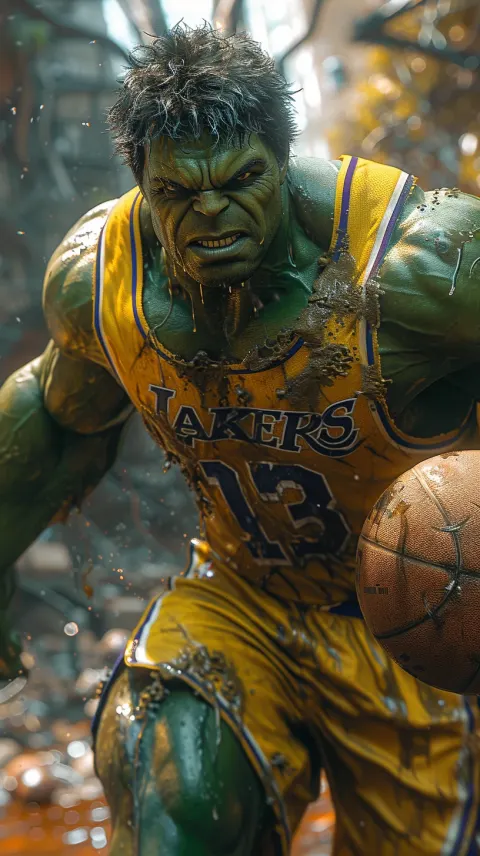 Hulk Basketball Dunk Lakers Uniform Surreal
