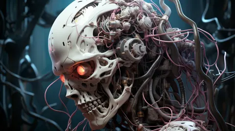Brain Connected Cables Computers Dreamlike Steampunk