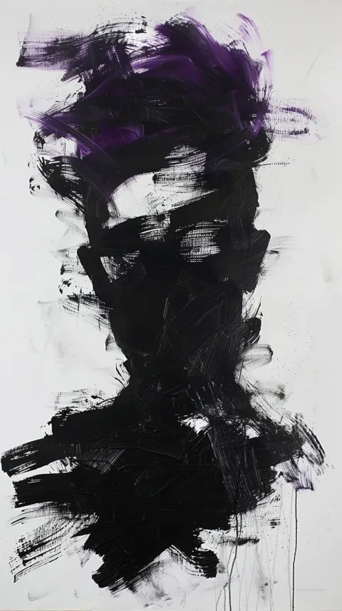 Abstract Portrait Bold Brushstrokes Black Purple