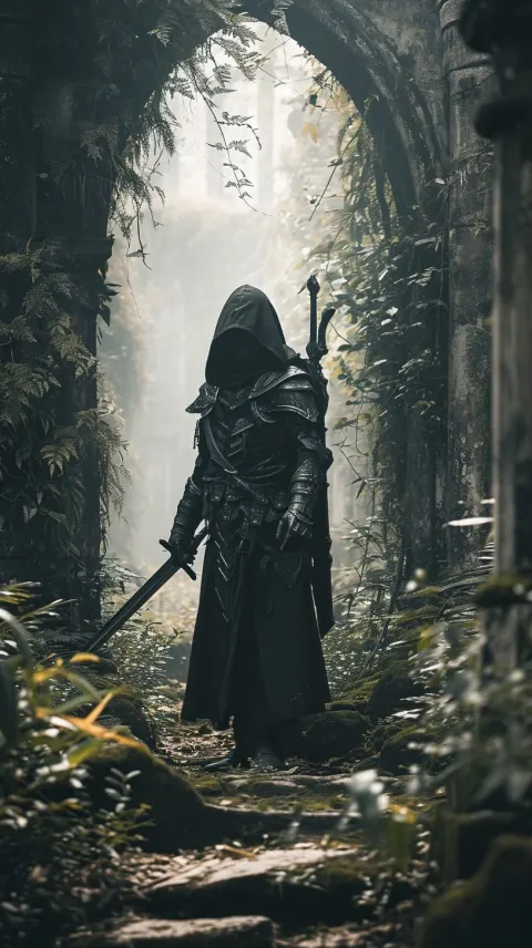 Figure Dark Armor Sword Ancient Stone