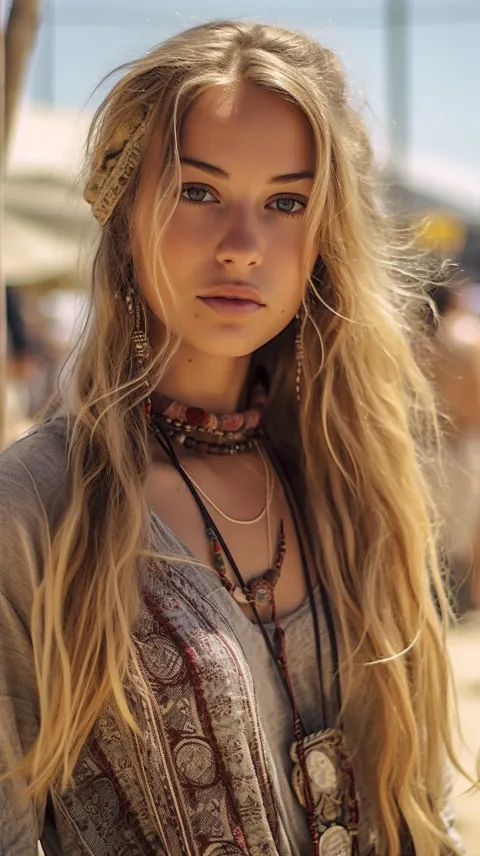 Woman Big Eyes Long Hair Festival Hippie