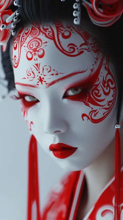 Japanese Girl Red White Face Gothic Futurism