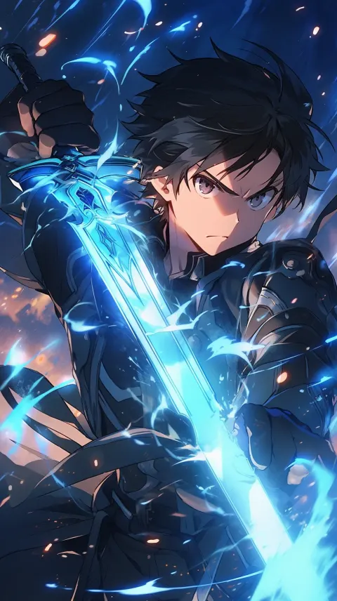 Anime SAO Swordsman Black Blue Light