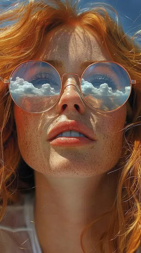Young Woman Red Hair Round Glasses Hyperrealistic