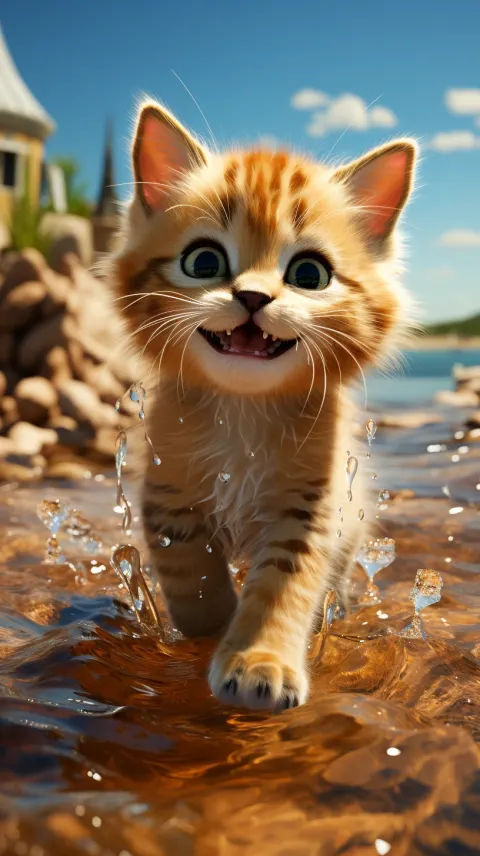 Cat Beach Pixar 3D Render Finding Nemo