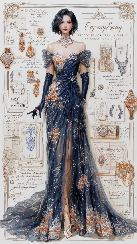 Black Evening Gown Fashion Illustration