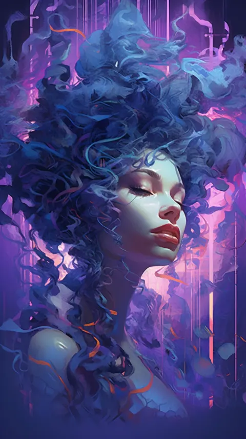 Musician Curly Hair Beeple Vibrant Blue Light