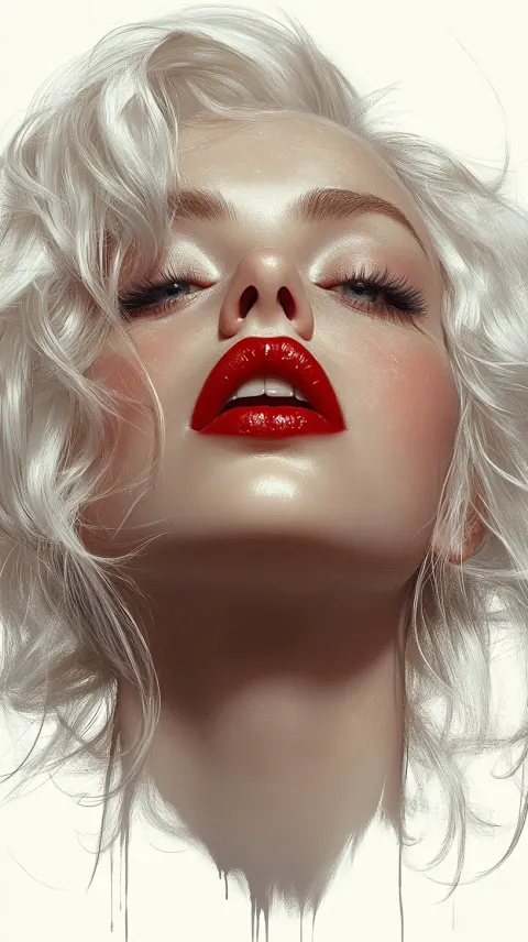 Marilyn Monroe Portrait White Silver Red Lips