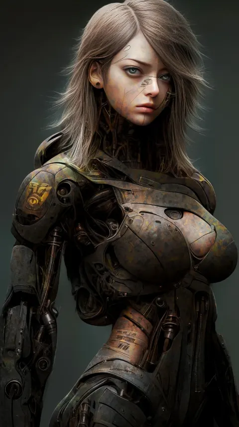 Cyborg Lady Damaged Synthetic Skin Rusty Metal