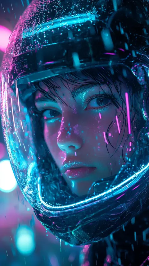 Cyberpunk Helmet Glowing Wires Portrait