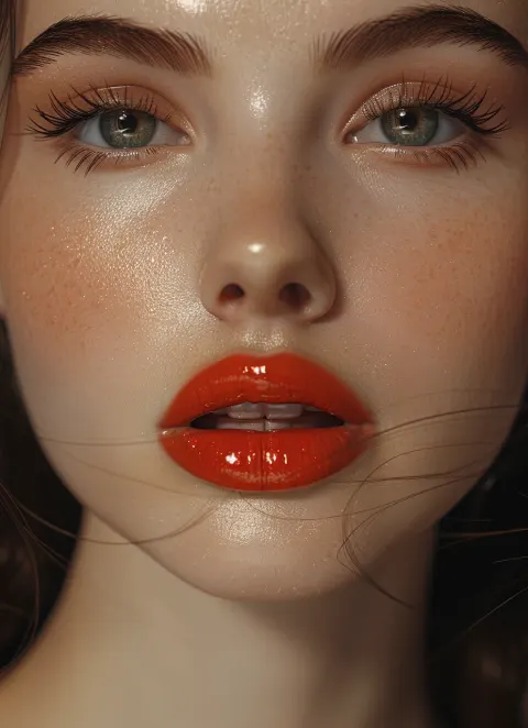 Woman Red Lipstick Dreamy Portrait