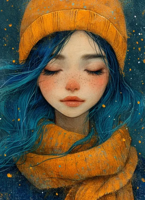 Girl Blue Hair Romantic Portrait