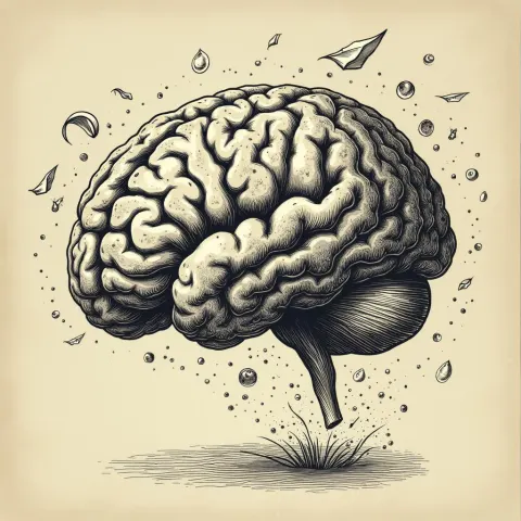 Tossed Brain Etched in Vintage Book Style