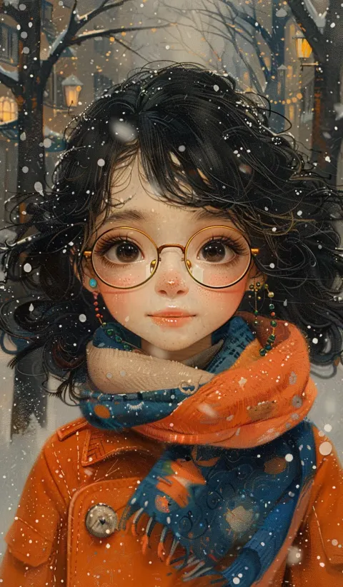 Girl Glasses Orange Coat Winter