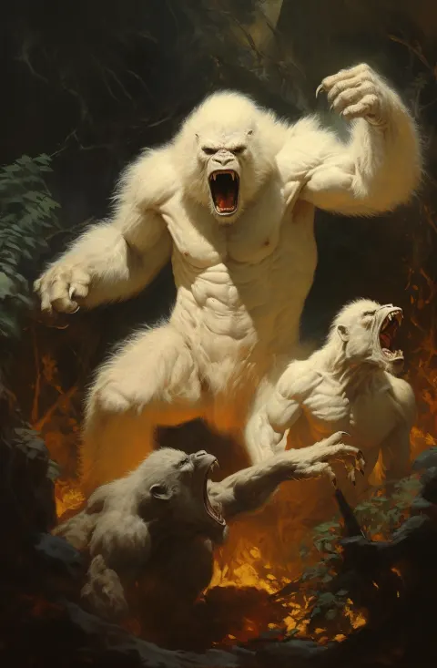 Gorilla Lions Fantasy Battle Art