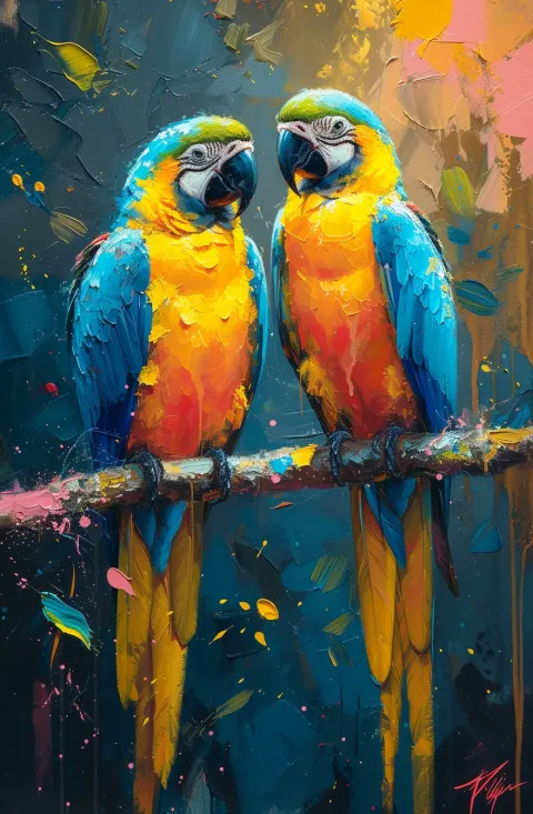 Parrots Branch Colorful Painting