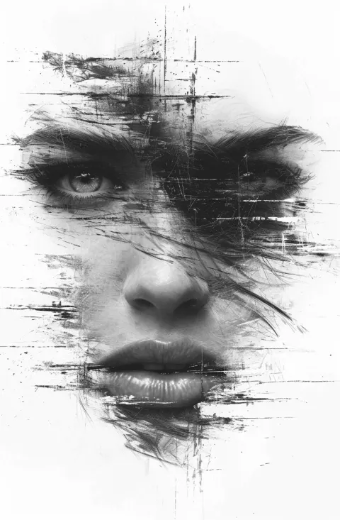 Woman Face Black White Painting