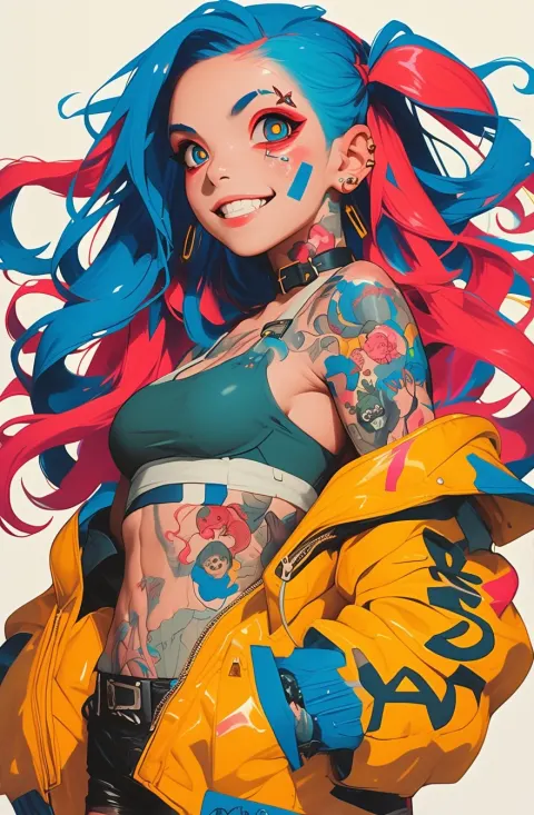 Anime Girl Colorful Hair Tattoos