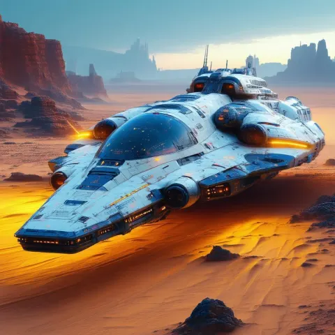 Sci Fi Spaceship Glowing in the Desert