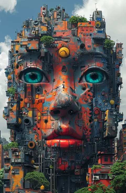 Cartoon Colorful Face City