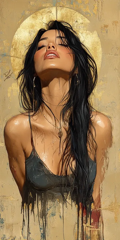 Woman Gold Painting Dark Portrait