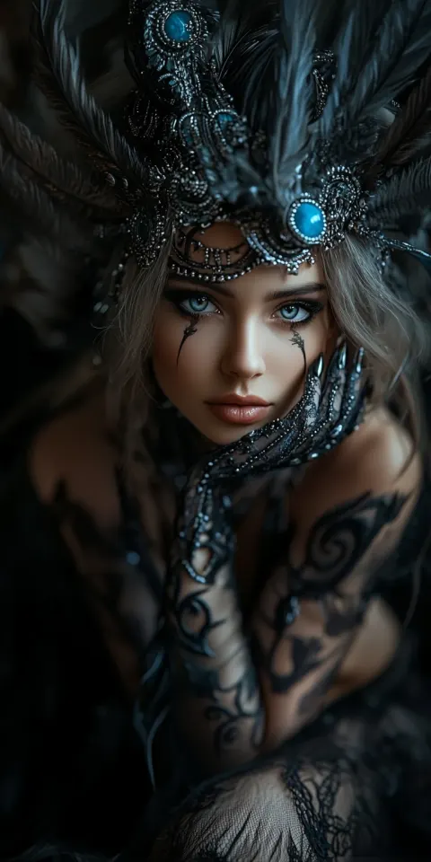 Girl Metalwork Feathers Dark Fantasy