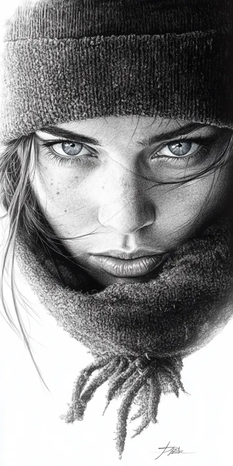 Woman Blue Eyes Charcoal Sketch