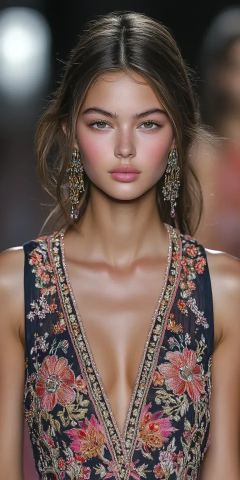 Woman Runway Embroidered Dress