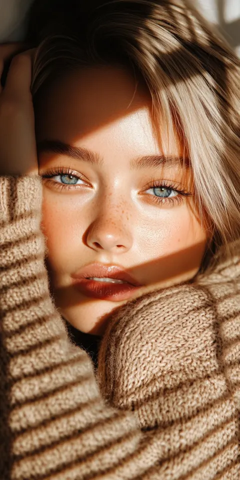 Woman Blue Eyes Bedroom Portrait
