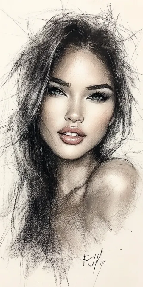 Woman Blue Eyes Charcoal Sketch