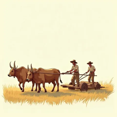 Peasants Ploughing With Oxen in Whiteboard Style