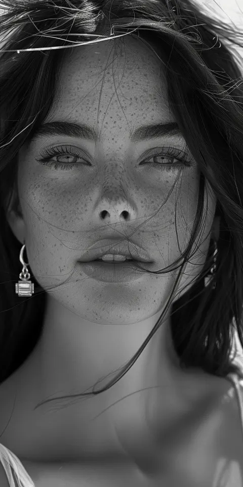 Woman Long Hair Black White