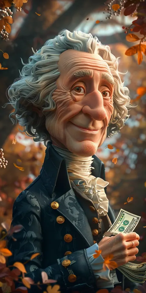 George Washington Caricature Holding Dollars