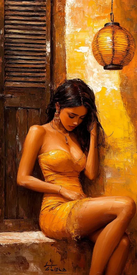 Woman Window Romantic Painting Close-up