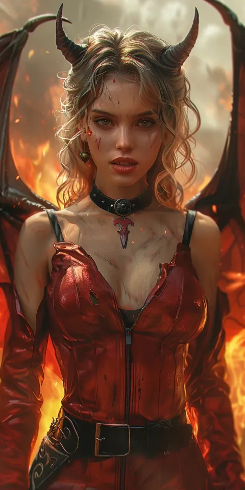 Demon Woman Horns Bat Wings Fantasy